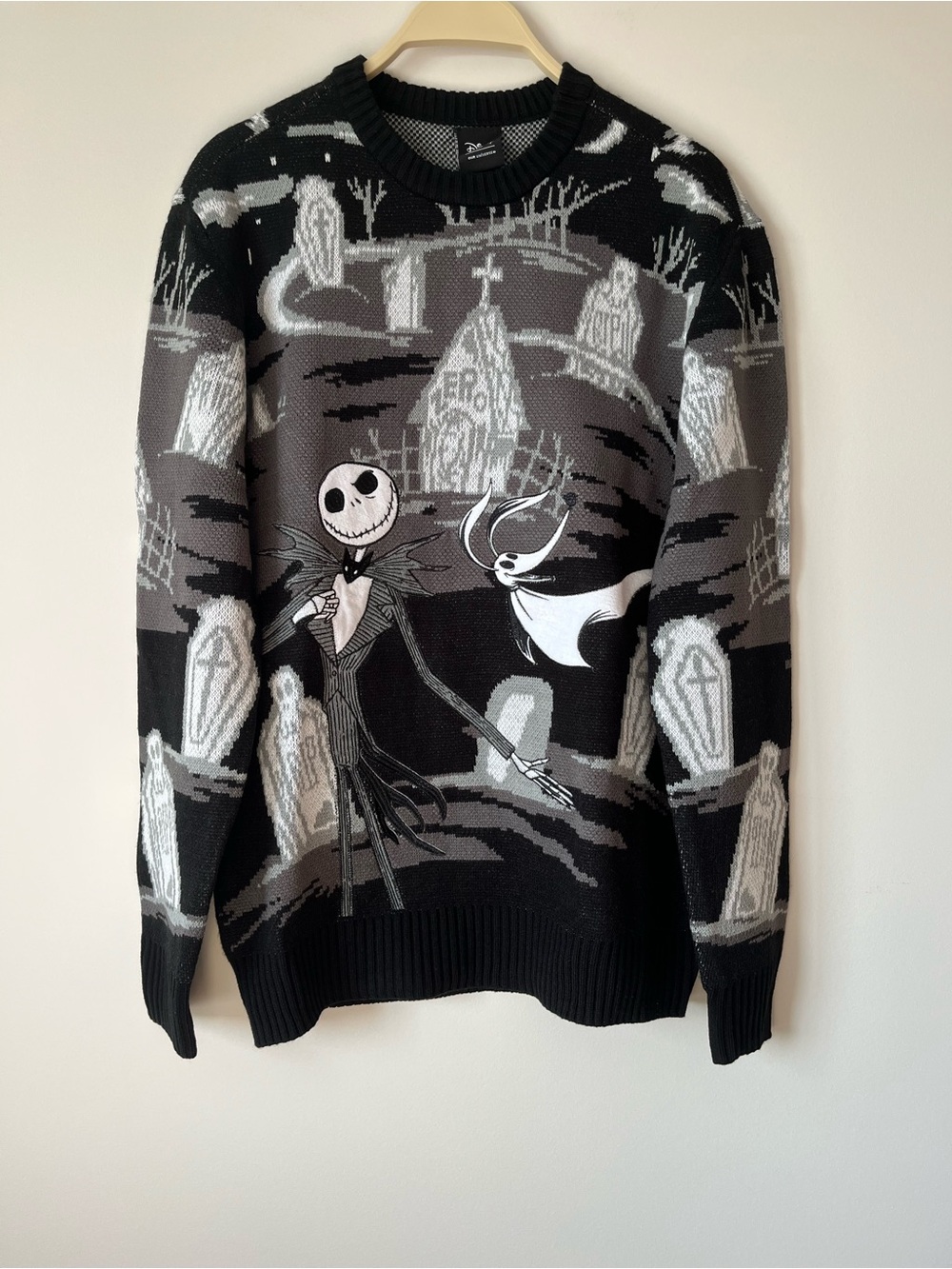 Disney Black Gray White Nightmare Before Christmas Jack Skellington Sweater